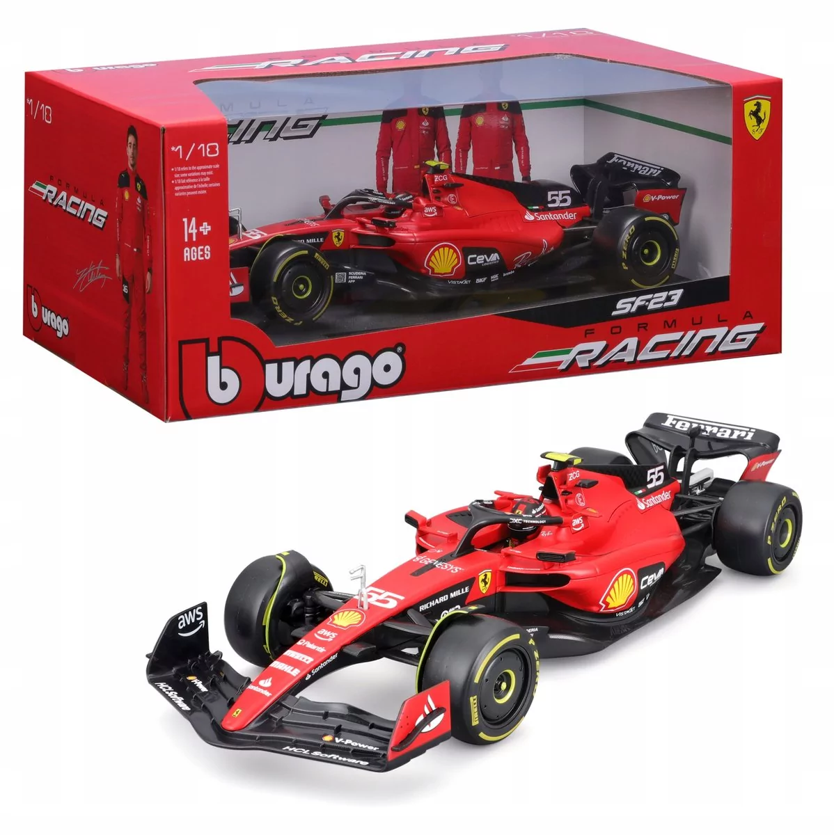 Bburago 18-36829 Bolid F1 Ferrari SF21 #55 Carlos Sainz Scala 1:43, Modello Metallo Con Parti Plastica, Collezionismo, Lunghezza 13 Cm - 3