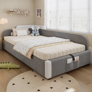 Łóżko dziecięce z pojemnikiem 90×200 cm - Torba do przechowywania - prawa barierka - ze stelażem listwowym - aksamit + sklejka - Szare - Łóżka dla dzieci i młodzieży Łóżko dziecięce z pojemnikiem 90×200 cm - Torba do przechowywania - prawa barierka - ze stelażem listwowym - aksamit + sklejka - Szare - Łóżka dla dzieci i młodzieży - miniaturka - grafika 1