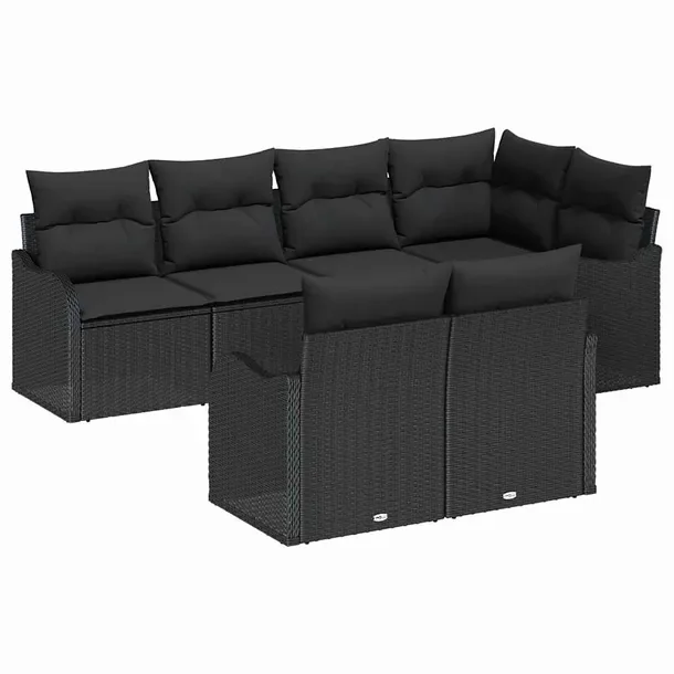 Modułowy zestaw sof ogrodowych z polirattanu, czarny, 70 cm głębokość