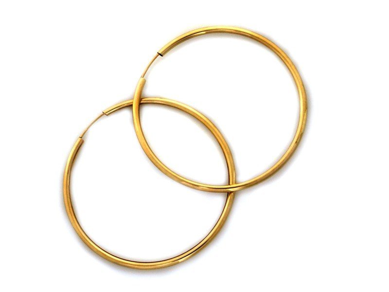 Kolczyki koła z żółtego złota próby 585 47 mm błyszczące z szarnirem dla kobiety