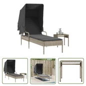 Leżaki ogrodowe - The Living Store Leżanka z zadaszeniem i poduszkami - jasnoszara - polirattan - Leżak - miniaturka - grafika 1