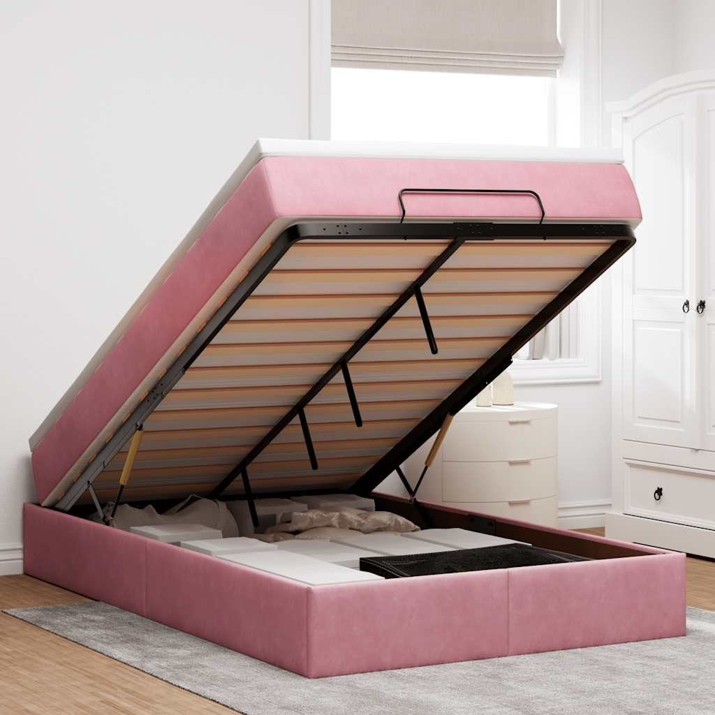 vidaXL Rama łóżka otomana z materacem, różowa, 120x200 cm, aksamit