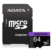 Karty pamięci - ADATA Memory card AUSDX64GUICL10-PA1 64 GB, microSDHC, Flash memory class UHS-I Class 10, Adapter - miniaturka - grafika 1