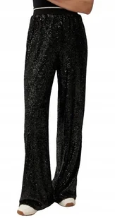 GUESS SPODNIE CASUAL DŁUGIE CZARNE Z CEKINAMI Z LAMPASAMI M GNA - Spodnie damskie - miniaturka - grafika 1