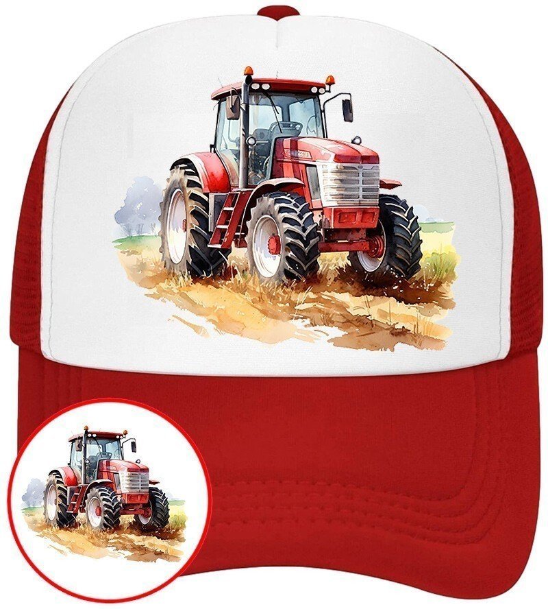 Czapka z Daszkiem Traktor Czerwona z Nadrukiem Na Lato Siatka Bejsbolówka