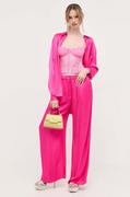Spodnie damskie - Bardot spodnie damskie kolor różowy szerokie high waist - miniaturka - grafika 1