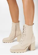 Botki damskie - Beżowe Botki Ophelie - miniaturka - grafika 1