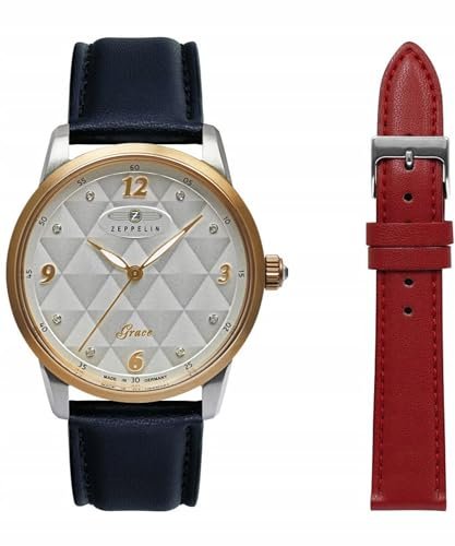 Zeppelin Skórzany zegarek damski Grace analogowy kolor srebrny zegarek damski - 73491_Nset, niebieski pasek, pasek