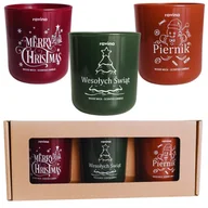 Świece - ZESTAW ŚWIEC ŚWIĄTECZNYCH NA PREZENT 3 świece zapachowe sojowe w kartonie pod choinkę Merry Christmas Wesołych Świąt Piernik 3xświeczka - miniaturka - grafika 1