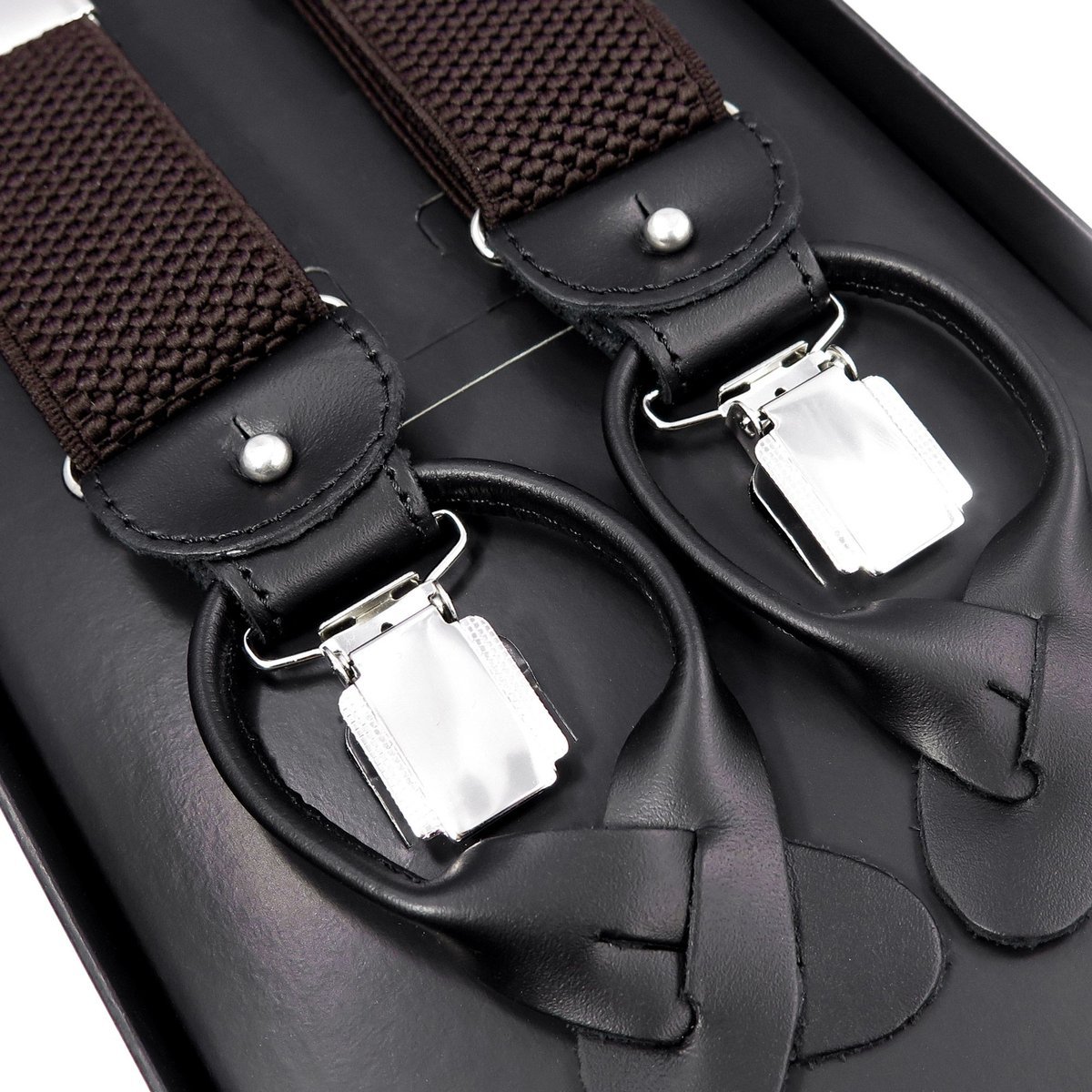 Brązowe szelki męskie na guziki G52