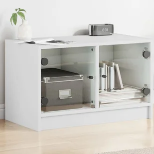 Szafka pod telewizor ze szklanymi drzwiami biała 68x37x42 cm - Szafki RTV - miniaturka - grafika 1