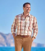 Koszule męskie - Popelinowa koszula w kratę Mężczyzna Atlas For Men - Kolor : Pomarańczowy - Rozmiar : 4XL - miniaturka - grafika 1