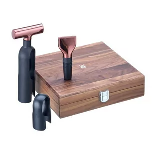 WMF Baric Sommelier zestaw do wina, 3-częściowy w orzech włoski drewnianym pudełku, korkociąg, nóż do folii, korek do butelek, miedź 662876600 - Pojemniki na przyprawy - miniaturka - grafika 2