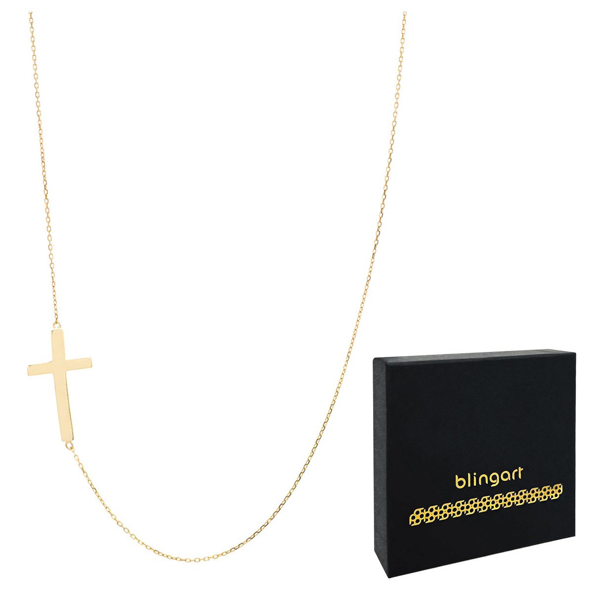 Naszyjnik srebrny damski pozłacany KRZYŻ regulowan