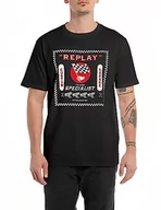 Koszulki męskie - Replay Męski T-shirt z krótkim rękawem, okrągły dekolt, Bikes Specialist, czarny (Black 098), 3XL, Black 098, 3XL - miniaturka - grafika 1