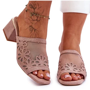 Klapki Na Obcasie Z Siateczką S.Barski KV-612-1 Nude beżowy - Klapki i japonki damskie - miniaturka - grafika 1