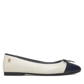 Baleriny - Baleriny Tommy Hilfiger Toe Cap Leather Ballerina FW0FW08759 Beżowy - miniaturka - grafika 1