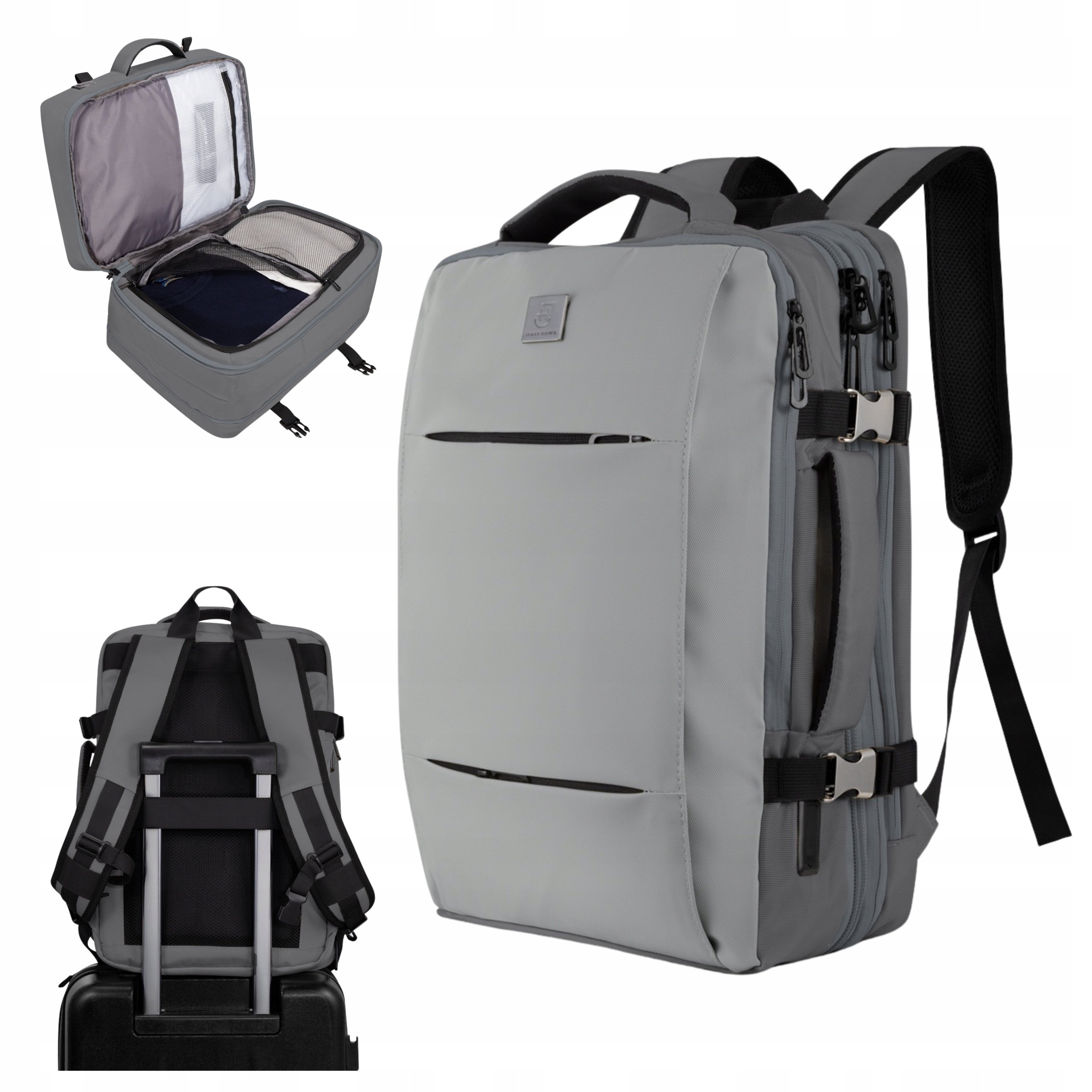 James Hawk Travel Backpack Stone - Plecak podręczny do samolotu z funkcją rozszerzania