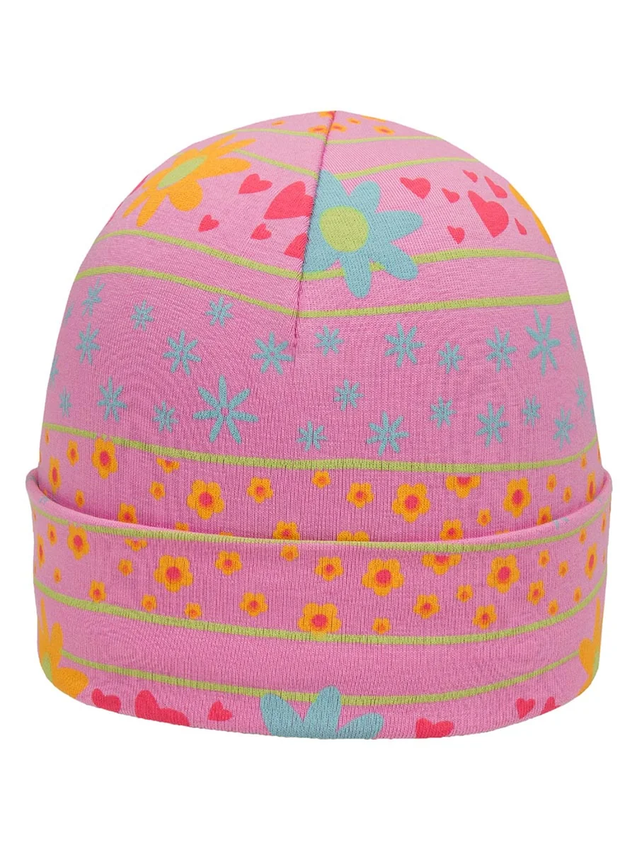 Dziewczęca czapka beanie w kwiaty różowa Doll r.49