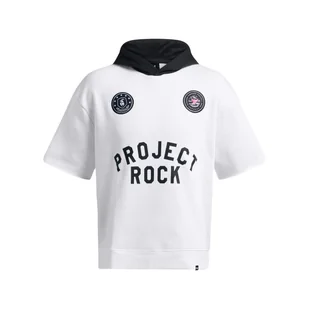 Męska koszulka treningowa z kapturem Under Armour Project Rock Icon Flc Ss Hdy Boh - biała - UNDER ARMOUR - Koszulki sportowe męskie - miniaturka - grafika 1