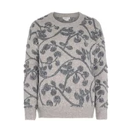 Swetry damskie - Jalene Damski sweter z dzianiny w kwiaty z okrągłym dekoltem poliester z recyklingu, szary, niebieski, rozmiar XL/XXL, szary niebieski, XL - miniaturka - grafika 1