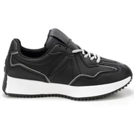 Sneakersy damskie - Buty Damskie Sneakersy Modne Stylowe Lekkie Sznurowane Klasyczne Miejskie Młodzieżowe Skórzane Flora Czarne 36 - miniaturka - grafika 1