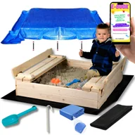 Place zabaw - SOLIDNA Duża Piaskownica Zamykana Drewniana 100 cm PREMIUM PREZENT DLA DZIECKA + EBOOK - miniaturka - grafika 1