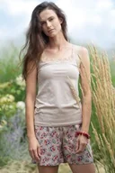 Piżamy damskie - Letnia piżama damska ze spodenkami w kwiatki LNS 092 - miniaturka - grafika 1