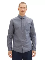 Koszule męskie - TOM TAILOR Męska koszula slim fit z delikatnymi paskami z bawełny, 32294-navy Dobby Structure, L - miniaturka - grafika 1