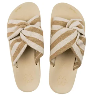 Klapki damskie Flip Flop Wedgy Twist lekkie beżowe w paski-41 - Klapki i japonki damskie - miniaturka - grafika 1