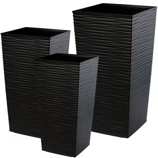 Donice na kwiaty z wkładem Tuluza dłuto 25 cm + 30 cm + 35 cm, czarne - Donice - miniaturka - grafika 1