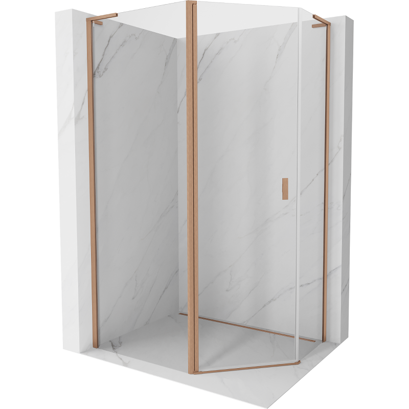 Mexen Mist L kabina prysznicowa pięciokątna asymetryczna uchylna 90x80 cm, transparent, miedź szczotkowana - 8A8L-090-080-65-00