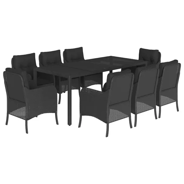 Zestaw mebli ogrodowych czarny, rattan PE, stół 190x90x75 cm, krzesła 58