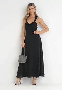 Sukienki - Czarna Sukienka Maxi z Ozdobnym Wiązaniem na Plecach Bremte - grafika 1