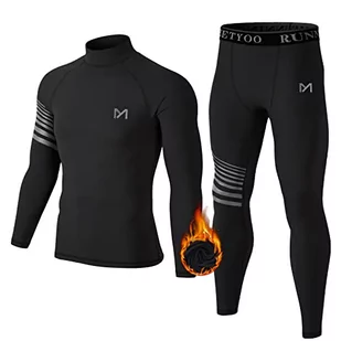 MEETYOO Męska bielizna termiczna, szybkoschnąca warstwa bazowa górna długie kalosze zimowy zestaw termiczny sportowy strój kompresyjny na trening, narciarstwo, bieganie, wędrówki, Czarny, M - Kalosze damskie - miniaturka - grafika 1