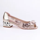 Czółenka - Czółenka damskie sandałki GOODIN GD-DO-231 skóra zdobienie obcas beż 39 - miniaturka - grafika 1