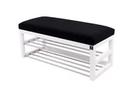 Ławki do przedpokoju - Ławka na buty LPG-5 130cm EMRAWOOD drewno lite kolor biały siedzisko gładkie kolor czarny - miniaturka - grafika 1
