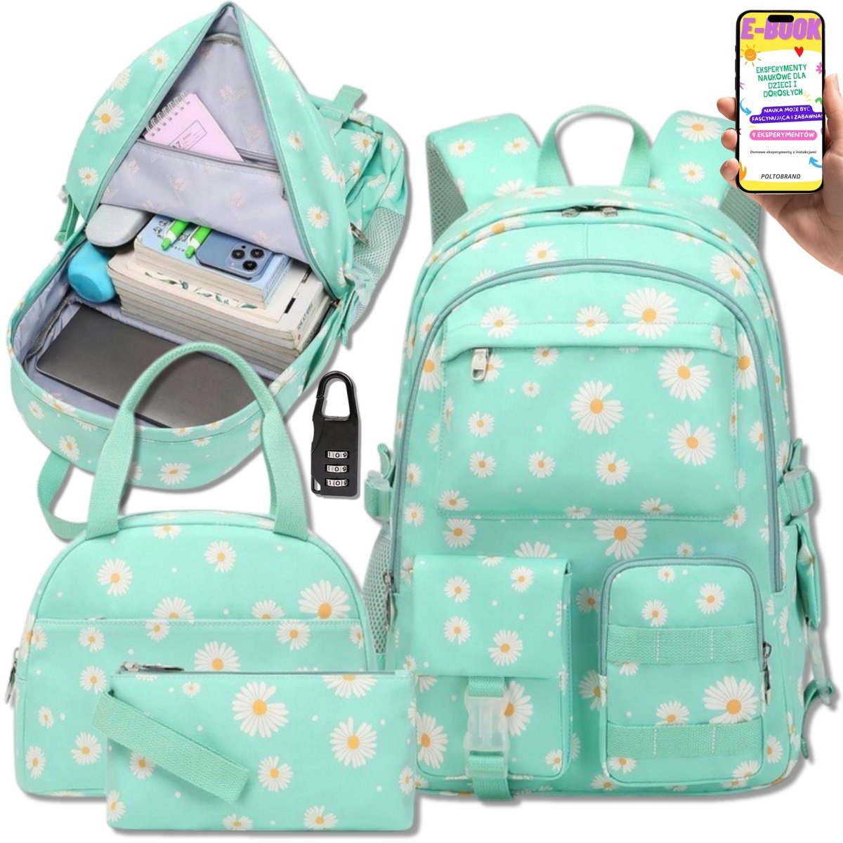 PLECAK SZKOLNY USB + PIÓRNIK + LUNCHBOX • ZESTAW 7w1 • PLECAK DLA DZIEWCZYNKI DZIEWCZYNY CÓRKI WNUCZKI + EBOOK