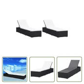 Leżaki ogrodowe - The Living Store Leżaki z poduszkami - 2 szt. - polirattan - czarne - Leżak - miniaturka - grafika 1