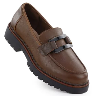 Skórzane mokasyny lordsy na platformie damskie brązowe Sergio Leone MK25166-S - Mokasyny damskie - miniaturka - grafika 1