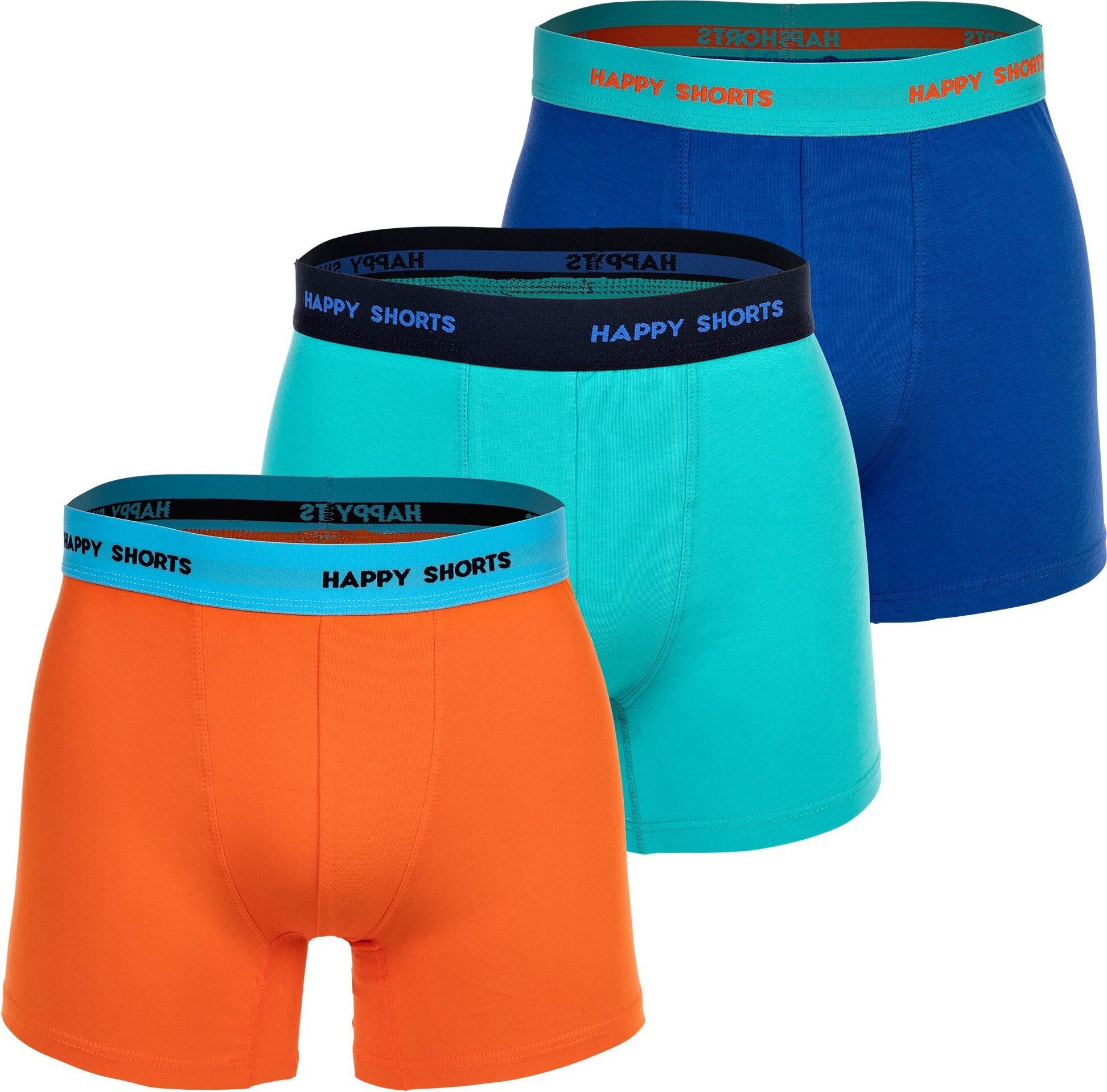 Happy Shorts bokserki męskie, 3-pak - retro jersey, logo w pasie niebieski/pomarańczowy/turkusowy S