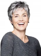 Dodatki do strojów karnawałowych - Peruka Włosy Siwe Pasemka Krótkie Grzywka Na Siatce W77 - miniaturka - grafika 1