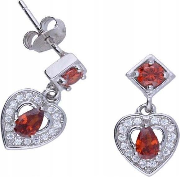 Srebrne kolczyki 925 serce czerwone cyrkonie 2,56g na walentynki dla niej