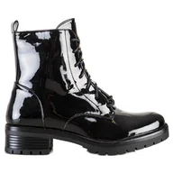 Botki damskie - S. BARSKI Workery Z Lakierowanej Eko Skóry S.BARSKI czarne - miniaturka - grafika 1