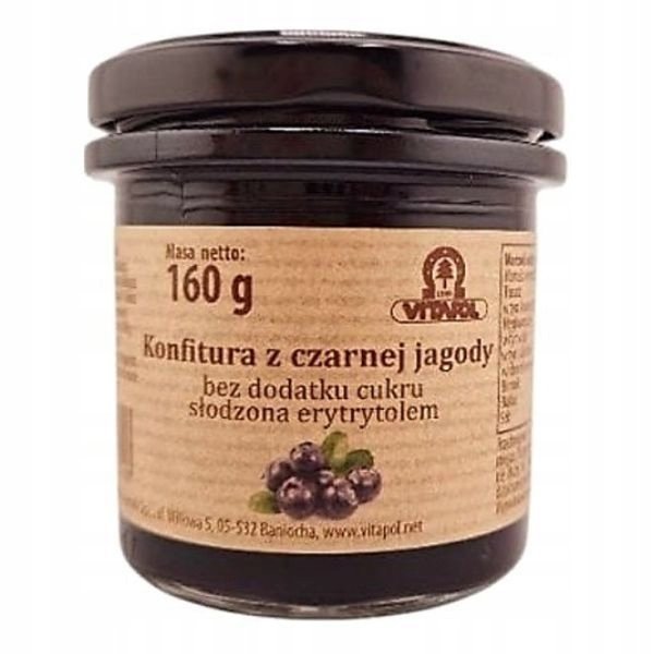 Konfitura z czarnej jagody słodzona erytrytolem bez cukru 160g Vitapol