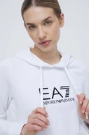 Bluzy damskie - EA7 Emporio Armani bluza damska kolor biały z kapturem z nadrukiem - miniaturka - grafika 1