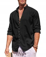 Koszule męskie - Koszula Męska Bawełna Len Stójka Na Lato Przewiewna Lniana Island Vibes r.L - miniaturka - grafika 1