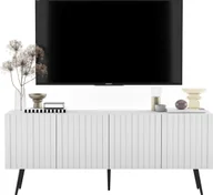 Szafki RTV - Meble Lindner Meble Lindner Komoda RTV Glamour Szafka RTV Glamour Biała 150 cm Ryflowane fronty Nogi Czarne Metalowe - miniaturka - grafika 1