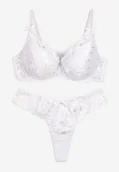 Komplety bielizny - Biały Komplet Bielizny z Koronką i Kokardkami Biustonosz i Stringi Nasorinne - miniaturka - grafika 1