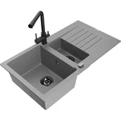 Zlewozmywaki z baterią - Mexen Matias zlewozmywak granitowy 1,5-komorowy z ociekaczem i baterią kuchenną Duero, szary - miniaturka - grafika 1